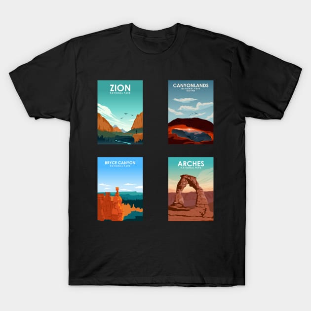 Utah National Parks Travel Poster Sticker Collection T-Shirt by jornvanhezik